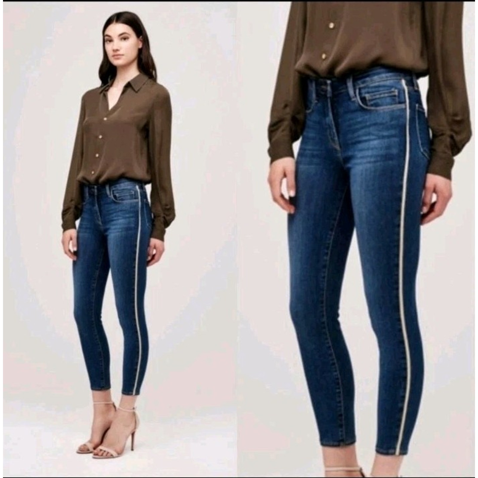 L'agence Margot Gold Tuxedo Stripe High-Rise Skinny Jeans Neptune Size 26